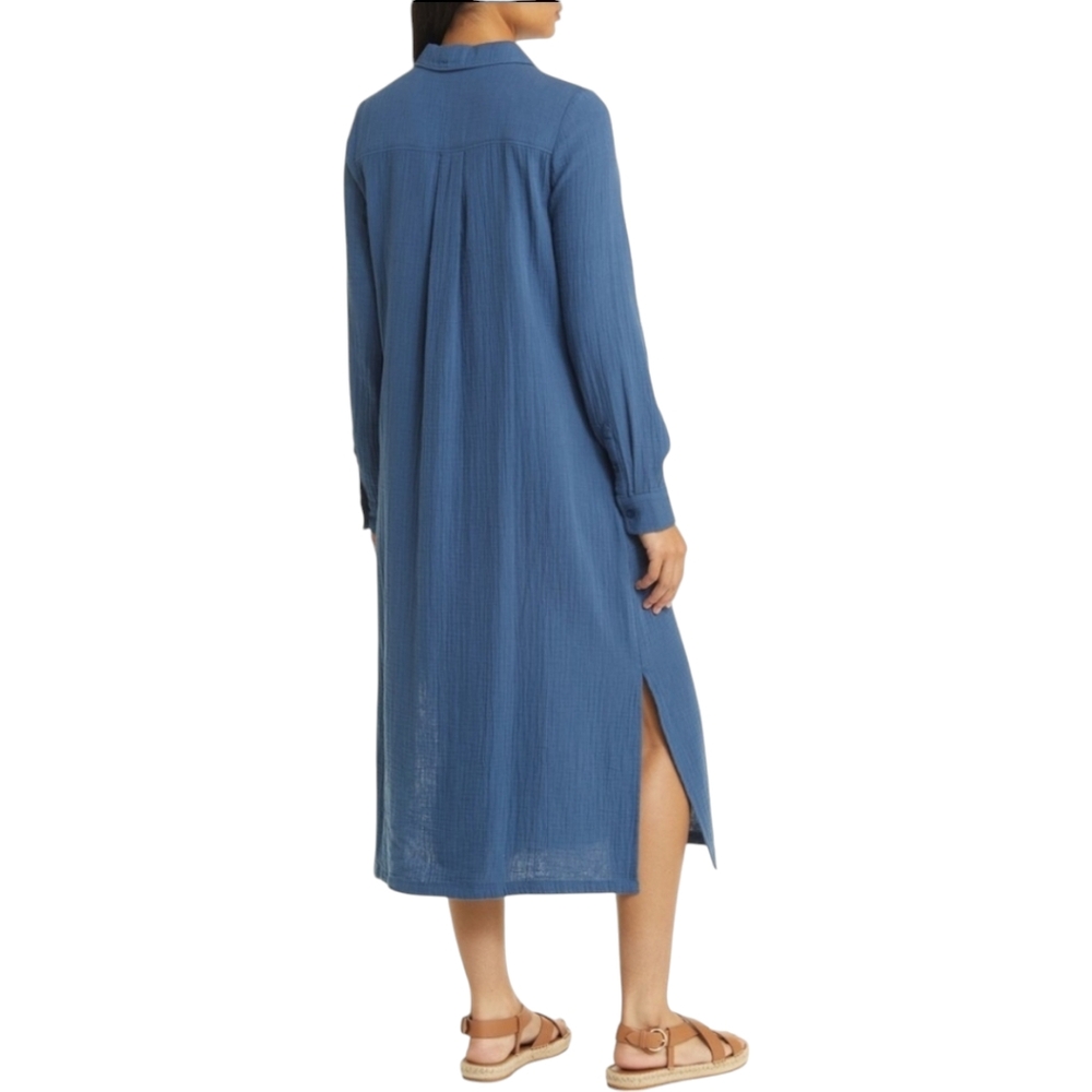 C.A.S.L.O.N-[XL]NWOT Cotton Gauze Long Sleeve Midi Shirtdress - Picture 2 of 11